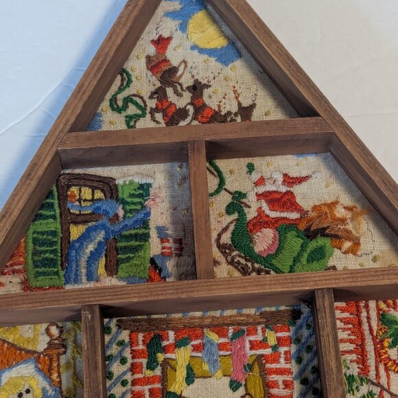 Embroidered Needlework Tree Holiday Wood Diorama Christmas Wood Décor Shadowbox - Picture 4 of 10